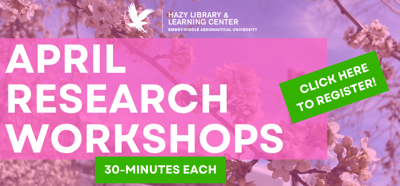 Hazy Library April research workshops. Click to register.