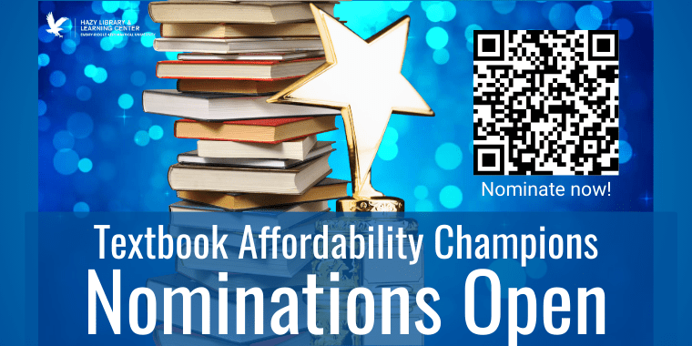Textbook Affordability Champions Nominations Open Banner